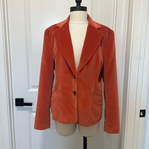 TALBOTS blazer suede orange pockets business career women’s 10 cotton silk fall